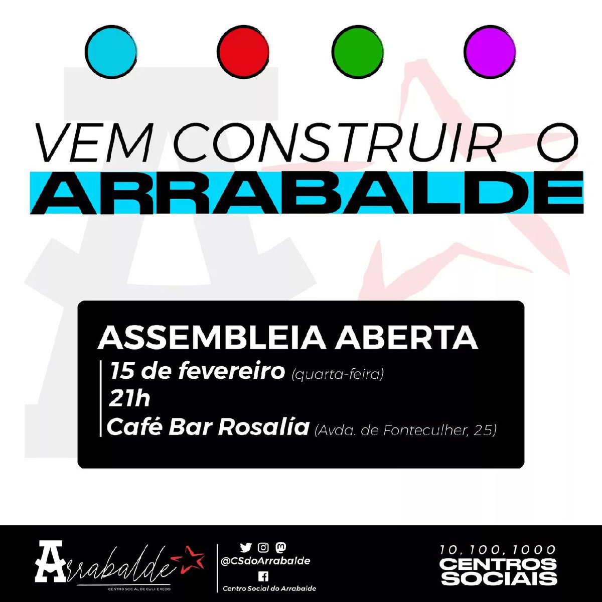 📣📆 #15F #Culleredo | Assembleia aberta organizativa para construir o centro social <a href="/CSdoArrabalde/">Centro Social Arrabalde</a>.

📌 Café Bar Rosalía

🕰️ 21h