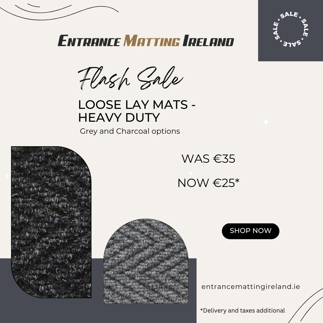 Time to restock your home with our heavy duty range of loose lay mats! Get them while they're hot in our flash sale - available in grey and charcoal colours. Best quality and durability guaranteed.
#entrancematsireland #logomatsireland #matsireland #makeanentrance #entrancemats