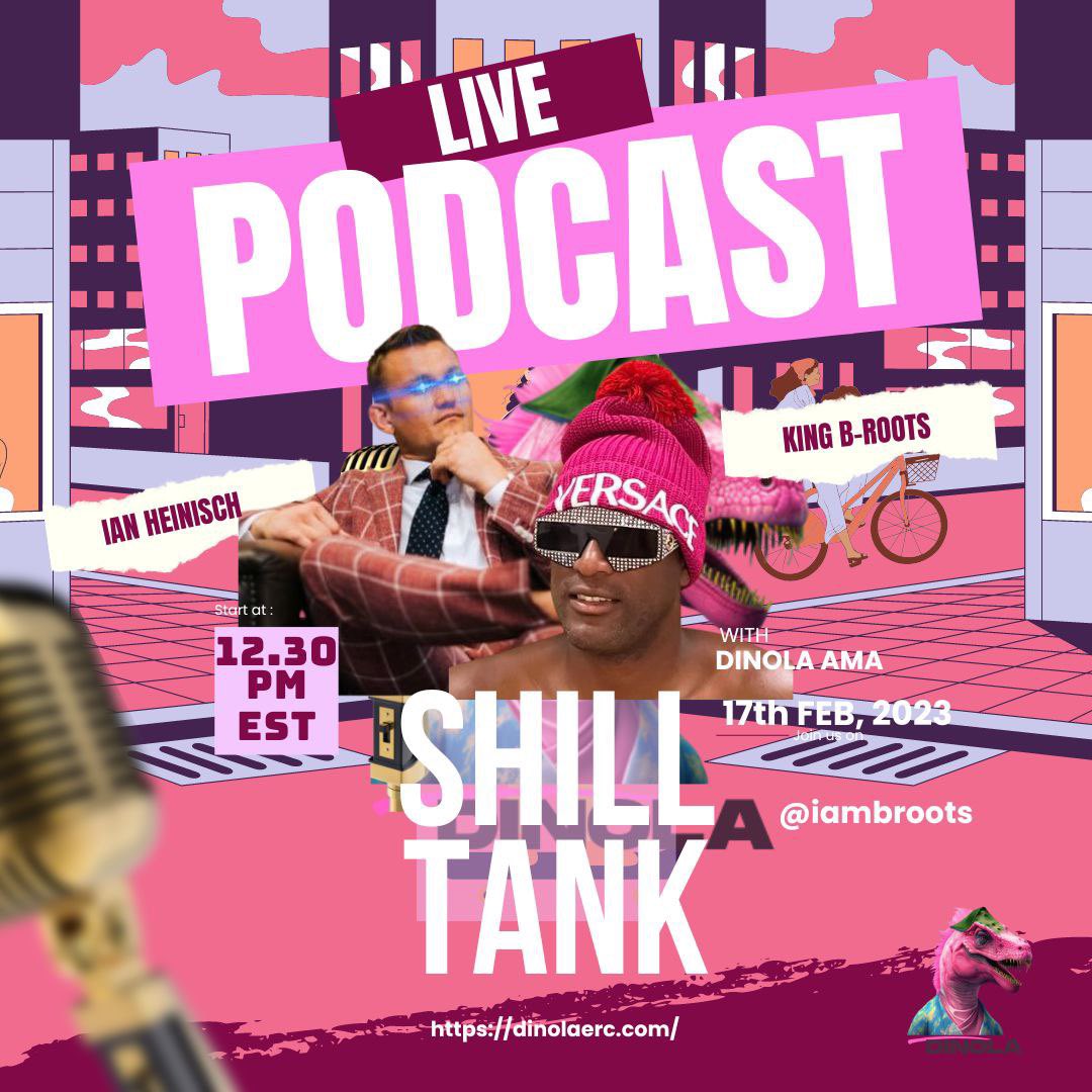 $DINOLA Community want to going #SHILLTANK 🦖❤️ 

🎁 We want to giving 1 #ETH  for the  #SHILLTANK Community 🎁 

<a href="/iambroots/">MOON KING B-ROOTS</a> <a href="/ianheinischmma/">Ian Heinisch</a> 

17th FEB , 2023 

We are ready ❤️🦖