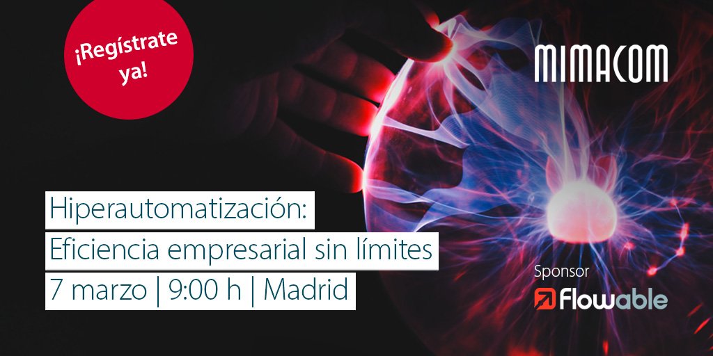 mimacom_es's tweet photo. Ven a "Hiperautomatización: Eficiencia empresarial sin límites". 
Un evento donde descubrirás todo el potencial de la #hiperautomatización y cuáles son las claves para poder implementarla con éxito en tu empresa.
Plazas limitadas-¡Regístrate!
Toda la info➡️https://t.co/EGCYy2u2Hc https://t.co/YDpdXhQswm