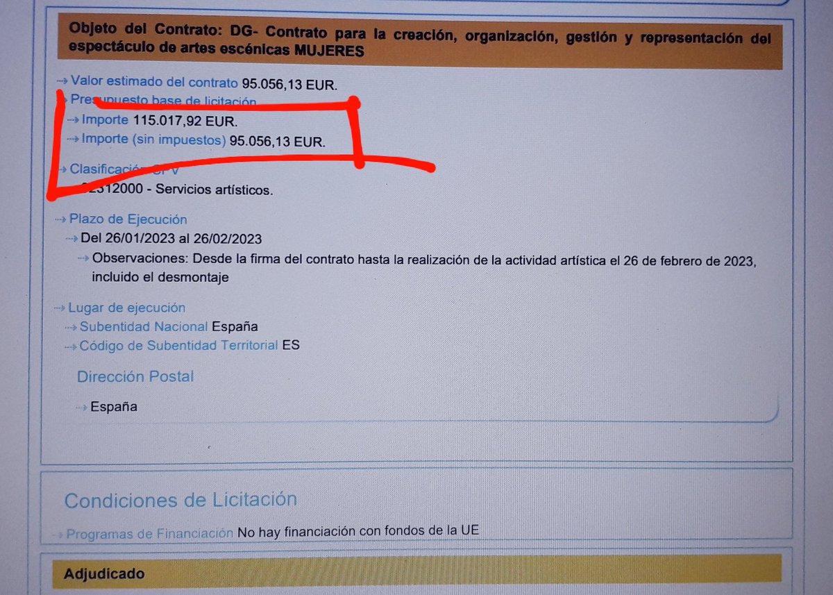 Ana_Monzon21's tweet photo. ‼El @IgualdadGob @InstMujeres adjudica un contrato de 115.000€ para una Obra de Teatro "URGENTE, SIN PUBLICIDAD NI CONCURRENCIA" para un sólo día: 26 Febrero. Mientras, los recursos a #Mujeres víctimas de #ViolenciaDeGénero y #ViolenciaSexual no llegan a todas...👇👇 #Hartas https://t.co/pJQLQaJzW6