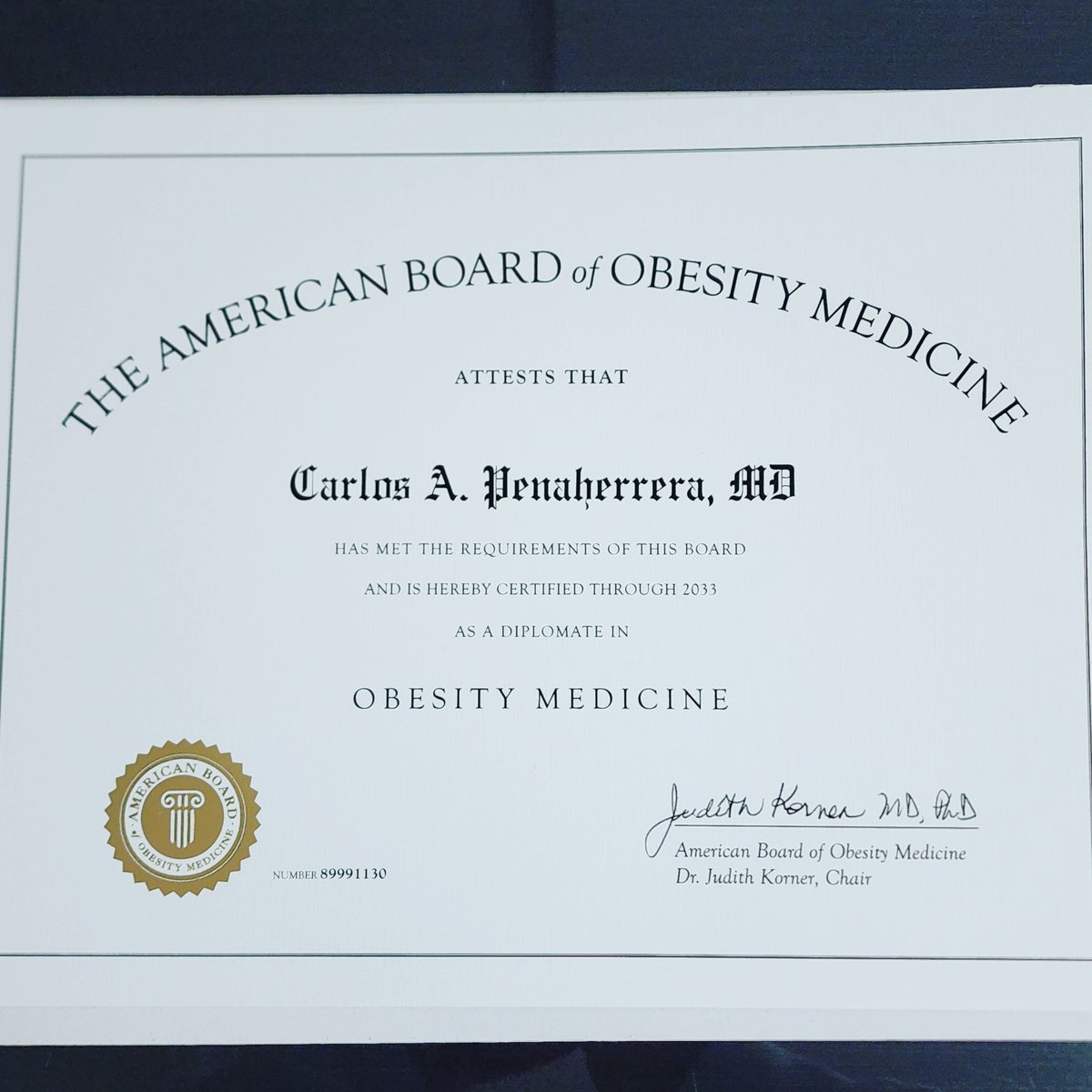 CPenaherreraMD's tweet photo. Proud to be @ObesityMedicine certified! https://t.co/xcW7DdNEE5
