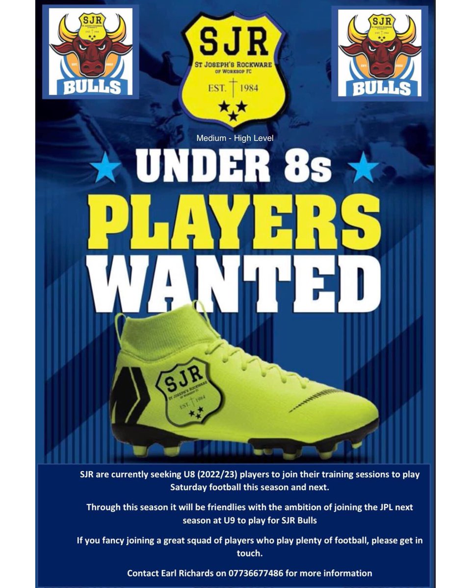 SJRWorksopFC's tweet photo. PLAYERS WANTED - players that are Current U8s 

SJR are looking for committed players that are currently playing U8s and who would like to play Saturday football. 

Please get in touch for more information ⚽️⚽️⚽️⚽️ https://t.co/DwXIqk78pz
