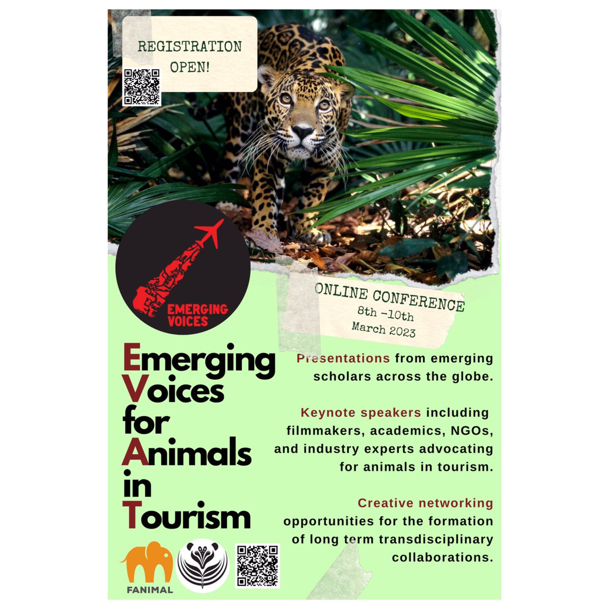 Fanimal_Inc's tweet photo. Registration is now OPEN for the Emerging Voices for Animals in Tourism virtual conference (March 8-10, 2023)

Go to https://t.co/CgWbRaGIxU to sign up today!
🌍 🦒 

#beafanimal #animalsintourism #animalwelfare #animallover #virtualconference #internationalconference #EVAT https://t.co/hBNDIBxCTB