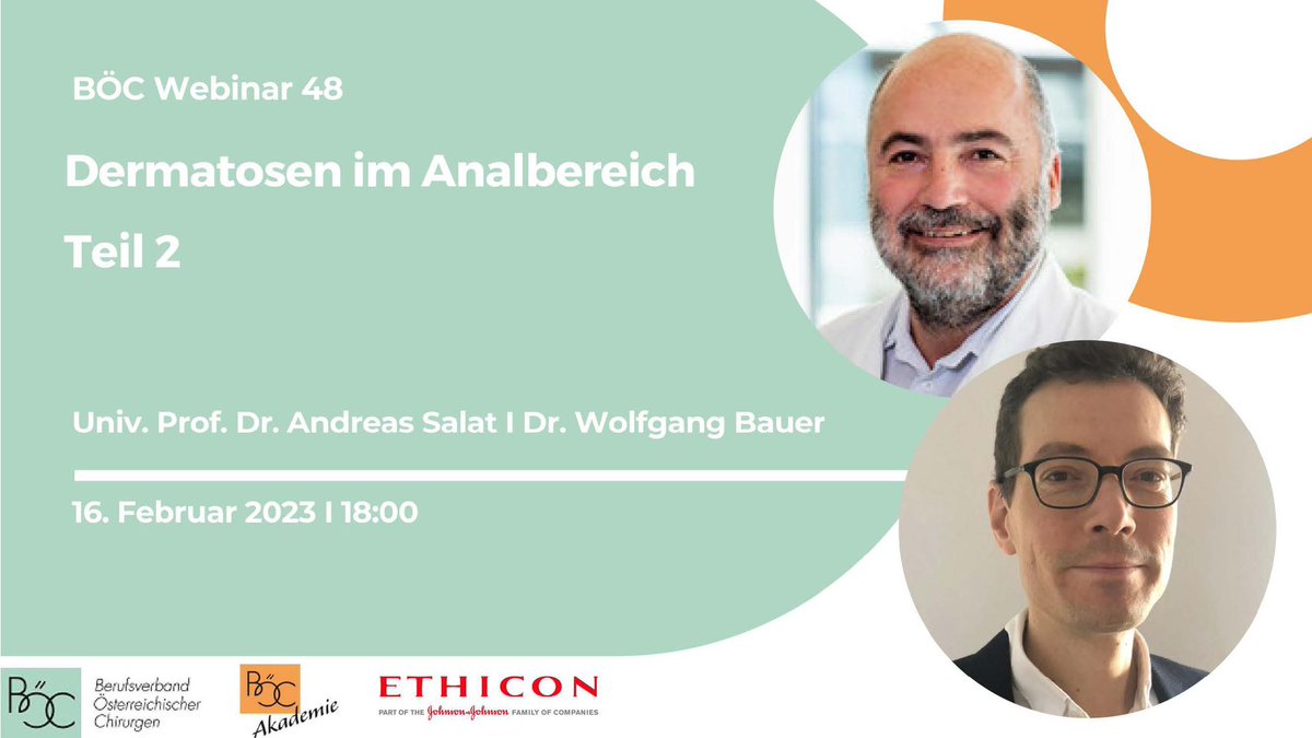 boecakademie's tweet photo. Verpassen Sie nicht unser nächstes Webinar am 16. Februar 2023 zum Thema " Dermatosen im Analbereich Teil 2"! Melden sich gleich unter https://t.co/kCHndq3gUS an! #boecwebinare @boecakademie #SoMe4Surgery https://t.co/RCV6zkl4PM
