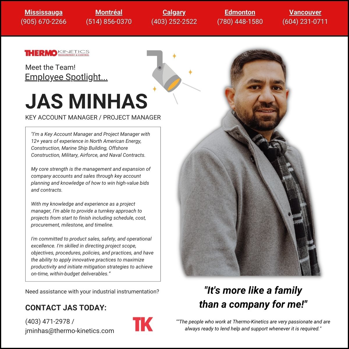 Thermo_Kinetics's tweet photo. Meet Jas Minhas!
He’s been a #KeyAccountManager / #ProjectManager at #ThermoKinetics for the last 6 months supporting clients in #AlbertaCanada.
Need assistance with your #IndustrialInstrumentation?
Contact Jas:
(403) 471-2978 /
jminhas@thermo-kinetics.com
#employeespotlight https://t.co/JdhzBCEReR