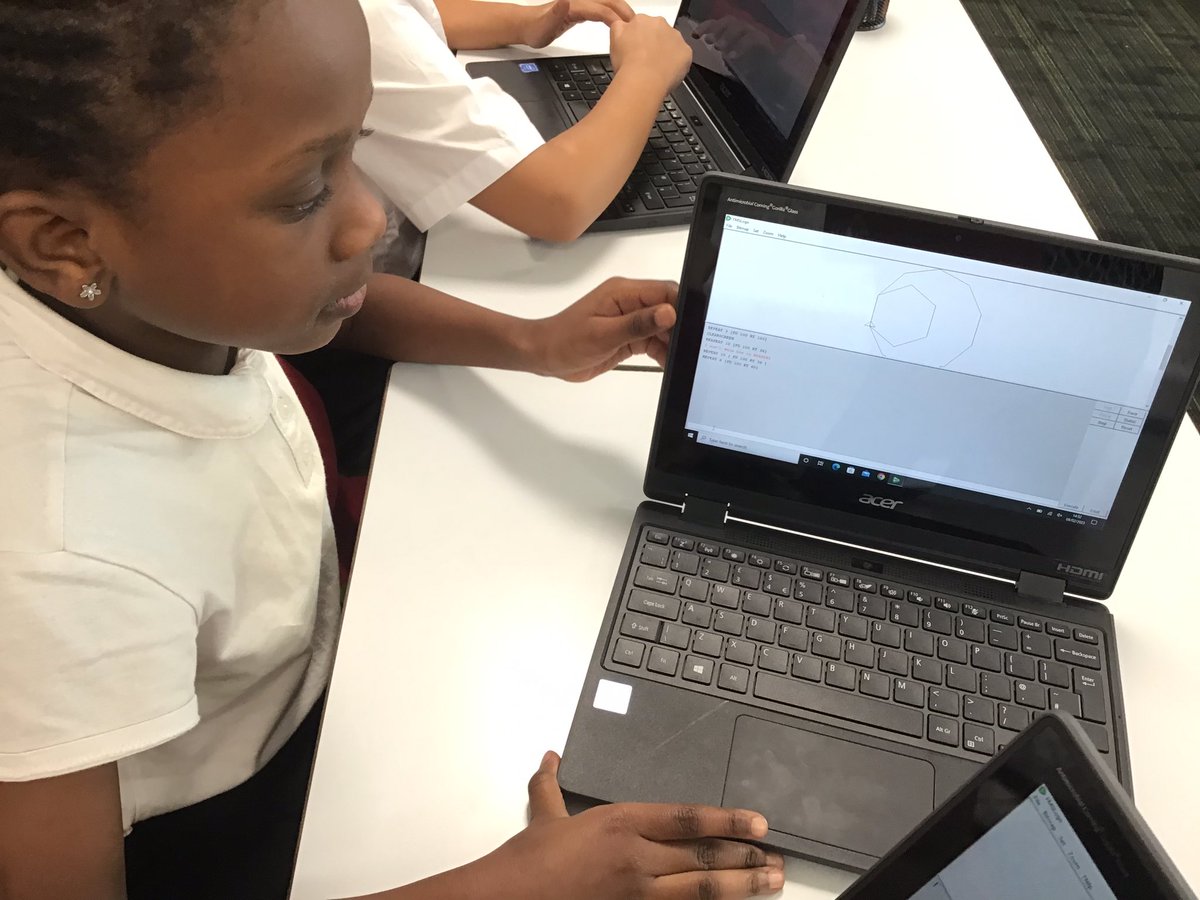 westheathprim's tweet photo. Using repeated loops to draw shapes in #WHPSClass9. Making links to our shape work in Maths and using our knowledge of angles to calculate turns, or RT in Logo. #WHPSComputing https://t.co/R0se4fkmvT