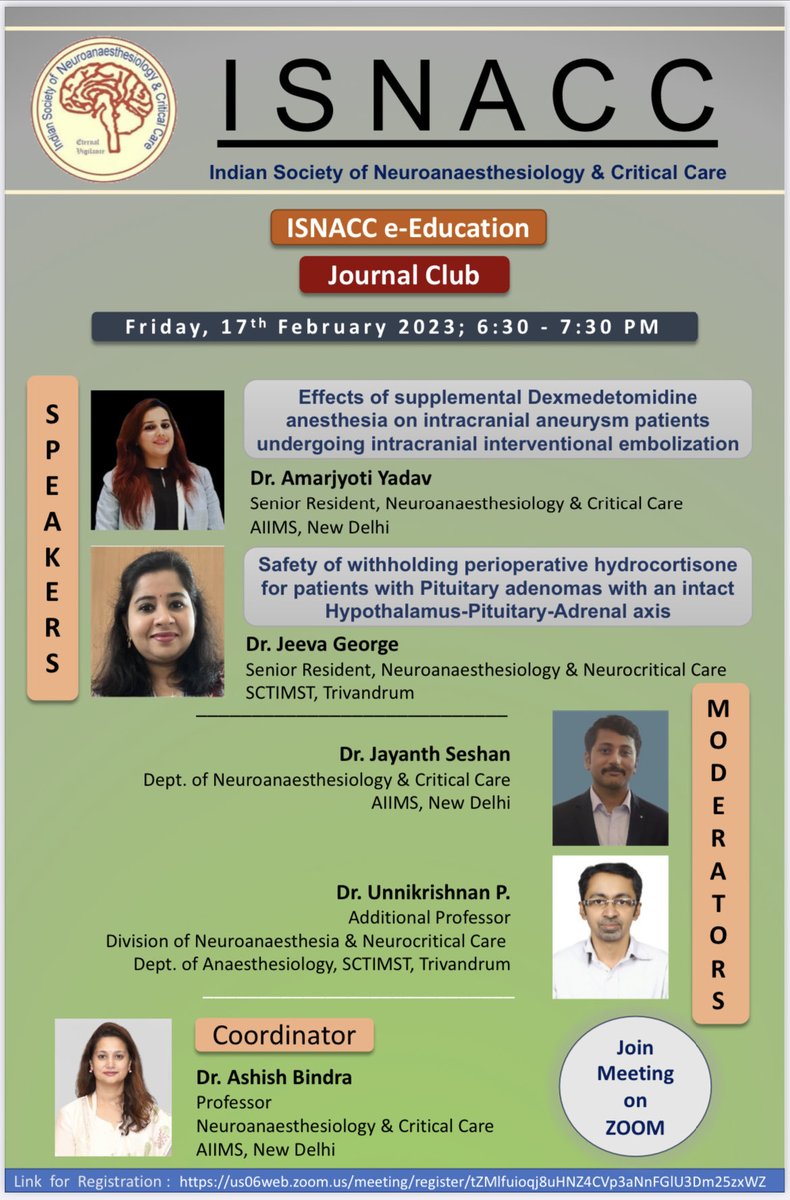 ISNACCINDIA's tweet photo. #ISNACC #e-Education #JournalClub Feb 17, 2023 06:30 PM India
Register in advance for this meeting:
https://t.co/pVPQgKrAx2
@SNACCNeuro @NCSIofficial @girijarath @DrAshishBindra1 @AjayHrishi https://t.co/dRszSluqJr
