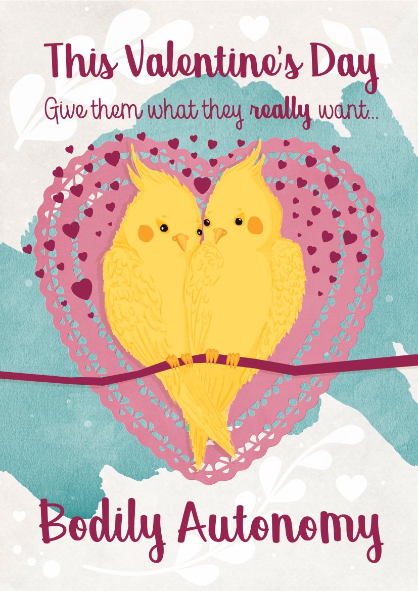 freesafelegal's tweet photo. Happy Valentine's Day to all you lovers of bodily autonomy and of safe, accessible reproductive healthcare for all.

#FreeSafeLegalLocal
#AbortionIsHealthcare https://t.co/Rqyv2T6HBg
