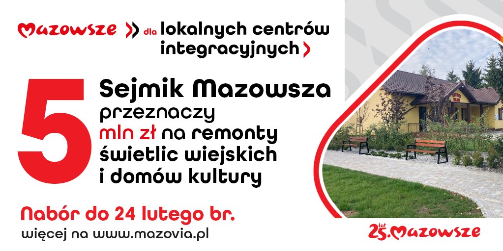 StruzikAdam's tweet photo. Na Mazowszu nie brakuje aktywnych, gotowych do działania ludzi! Chcemy dać im przestrzeń do działania i dlatego uruchamiamy #programwsparcia - Mazowsze dla lokalnych centrów integracyjnych.
Nabór dla gmin trwa do 24 lutego br. Szczegóły na https://t.co/69vTuMWuAZ https://t.co/04cPcWCmbx