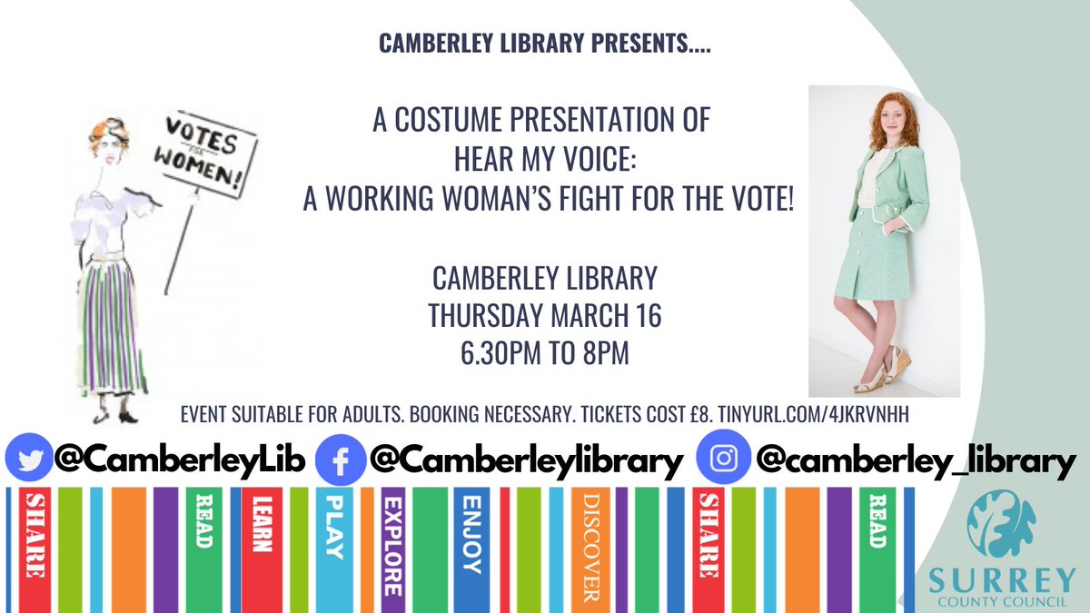 Celebrate #WomensHistoryMonth at Camberley Library with a presentation from costume historian Meredith Towne.
Thursday 16 March 2023
6:30pm - 8pm
Tickets are £8 each - Book now to avoid disappointment! tinyurl.com/4jkrvnhh
<a href="/SurreyLibraries/">Surrey Libraries UK</a> <a href="/SurreyHeritage/">Surrey History Centre</a> <a href="/SurreyHeathMuse/">Surrey Heath Museum</a>