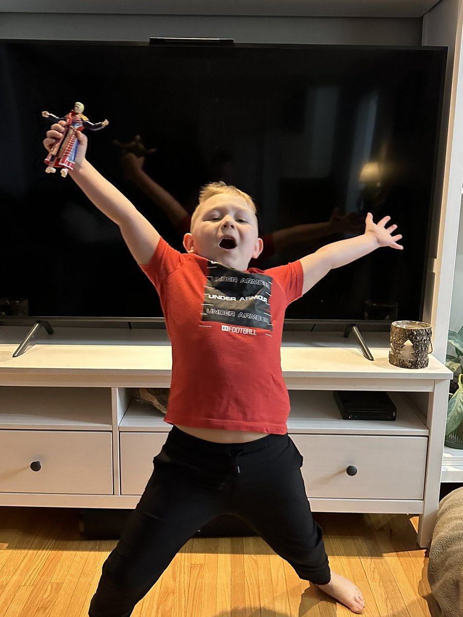 LilSreco's tweet photo. @CodyRhodes I think you may have found your biggest fan my 5 year old boy was in tears when you went down at hell in a cell For Valentine’s Day we got him your action figure and the picture says it all Can I please get a shout out and re tweet for your biggest fan. #greatest https://t.co/fPlvncNEM8