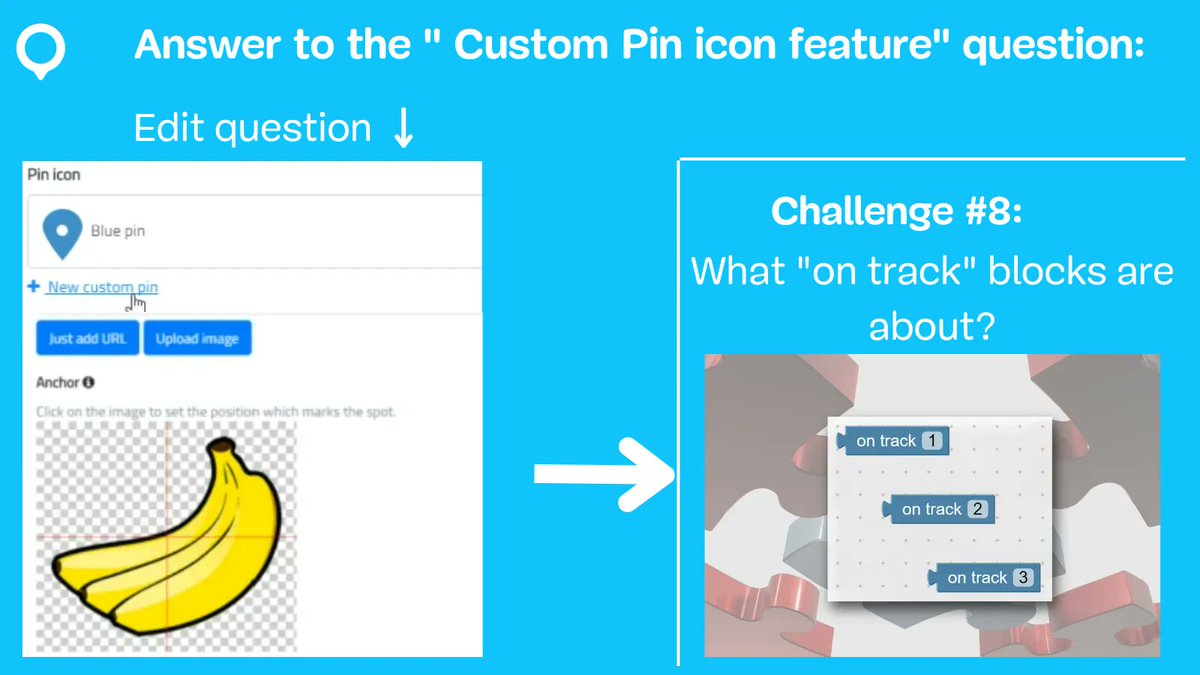 loquizgame's tweet photo. 😊 Find out how to Custom your pins! 

🤔 This week is about the use of the "on track" blocks. 

#gamification #loquiz #game #programming https://t.co/fPSrcDHuX0