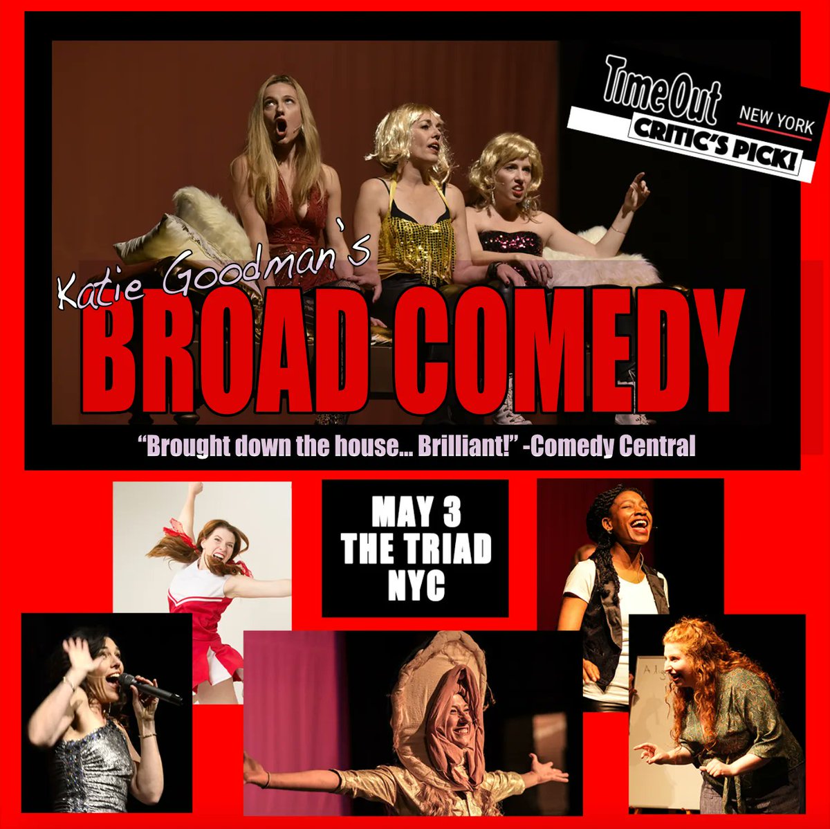 broadcomedyshow's tweet photo. SAVE THE DATE! Broad Comedy is back in NYC May 3rd at The Triad! We are so excited to haul our suitcases filled with crazy costumes and leather pants back up to 72nd and Broadway! 

Tickets: 
https://t.co/pMTdafJXxj https://t.co/u9n0Nwt8NU