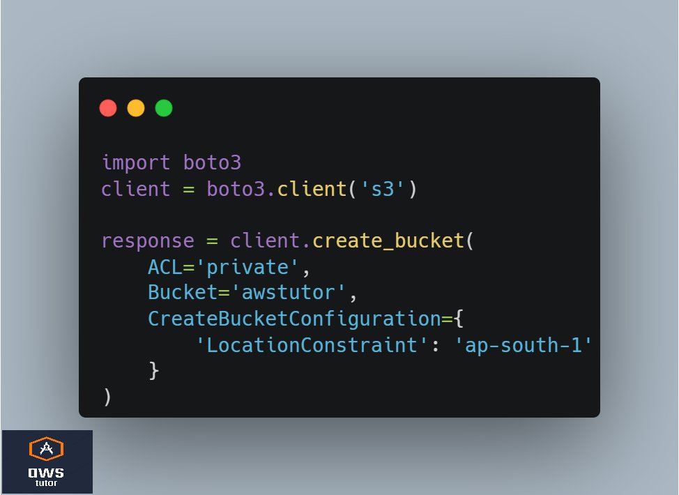 _eatbts's tweet image. #AWS P7

How will you create S3 Bucket through Boto3?

#aws #awscloud #s3 #boto3 #python