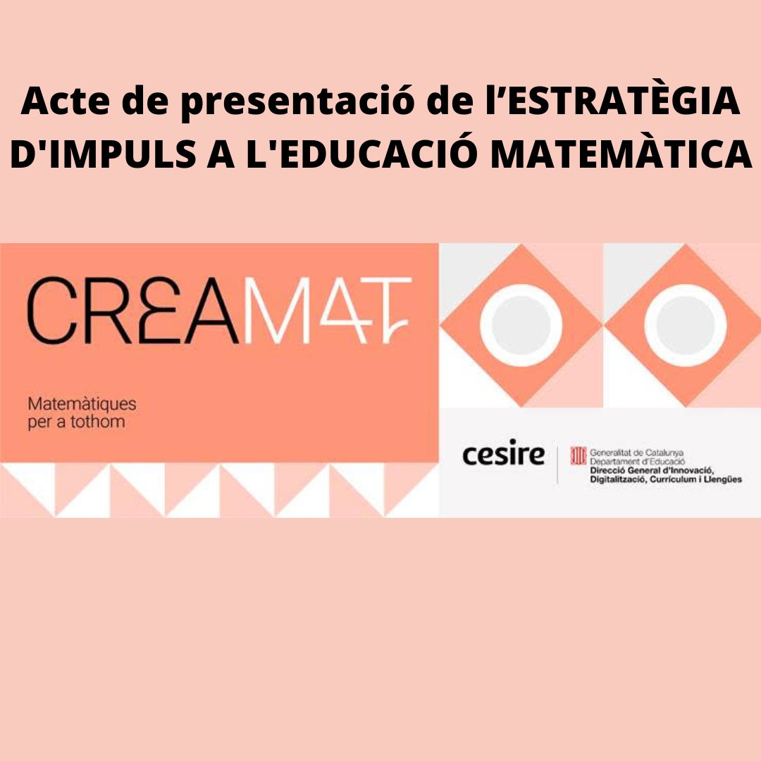 SERipolles's tweet photo. 👉El proper dijous 23 de febrer de 2023 a les 17.30 h es celebrarà l’acte de presentació de l’Estratègia d’impuls a l’educació matemàtica dins del marc del nou projecte CREAMAT.
▶Tota la informació al nostre NODES
#educació #matemàtiques #creamat #NIM #seripollès #crpripollès https://t.co/Cg6xH4lNRw