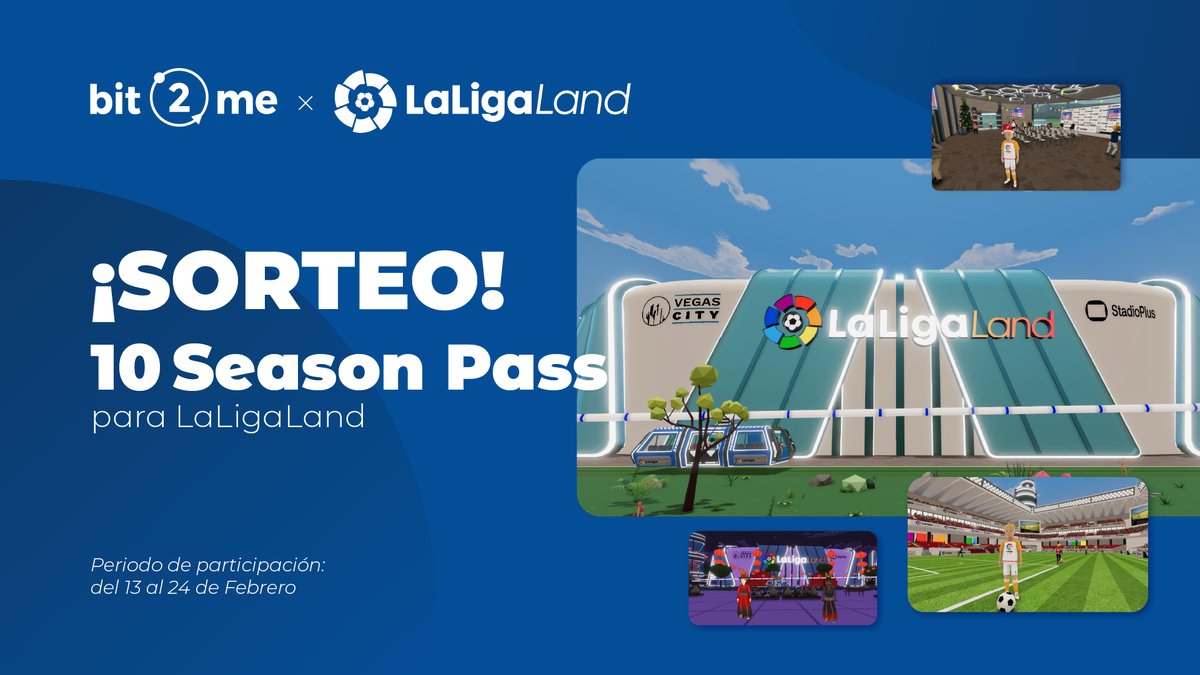 bit2me's tweet photo. 💥¡SORTEO!💥 con @laligaland y @stadioplus

Nos unimos para sortear 10 Season Pass para LaLigaLand, el mundo virtual de LaLiga en Descentraland. 🔥

¿Qué tienes que hacer? 

Registra tu participación a través de este enlace ⬇ https://t.co/bBXneS18p2 https://t.co/oQl3ZojbWq