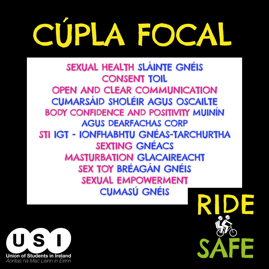 amle_ie's tweet photo. We have put together a short list of #SHAGWeek words and terms as Gaeilge to help you expand your cúpla focal

Get all the #RideSafe 🚴 ℹ️ you need on https://t.co/LgTTxiMxXW 💋 https://t.co/GJM64on164