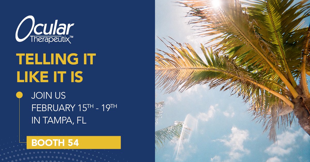 OCUTX's tweet image. Visit Ocular Therapeutix at Booth 54 this week at Telling It Like It Is 2023 in Tampa, FL. 

#OCUTX #TELLINGITLIKEITIS