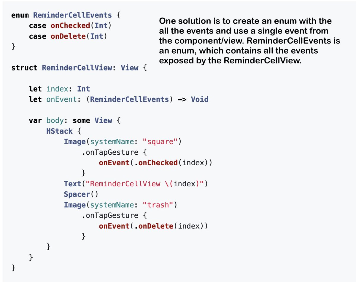 azamsharp's tweet photo. Use enum to group your events in SwiftUI views. 

Article: https://t.co/B06XJXKfG2

Video: https://t.co/lbSecJKOiy

#SwiftUI https://t.co/eomjhrN2dU