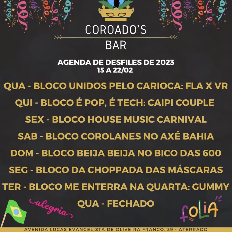 coroadosbar's tweet image. Nosso Carnaval vai ser tudo 🔥

Saiba mais: instagram.com/p/CoppjtHrdmL/…