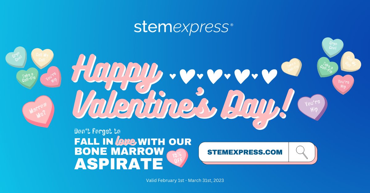 CGT_Global's tweet image. Wishing you a happy Valentine's Day from all of us at #StemExpress 💙

Don't forget to fall in love with our Bone Marrow this Valentine’s Day with 15% off #BoneMarrow products! It's a deal your heart (and research) will adore.

Learn More: bit.ly/3Dt5JYE