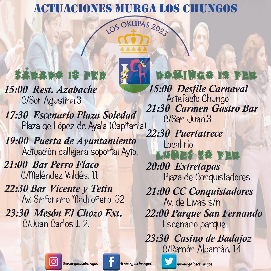 Actualizamos sesiones del pleno añadiendo una nueva sesión el domingo a las 15:00h. desde el Artefacto Chungo que se encontrará en el paseo fluvial.
#CarvalBadajoz
#InteresTuristicoInternacional
 #Carnaval2023
