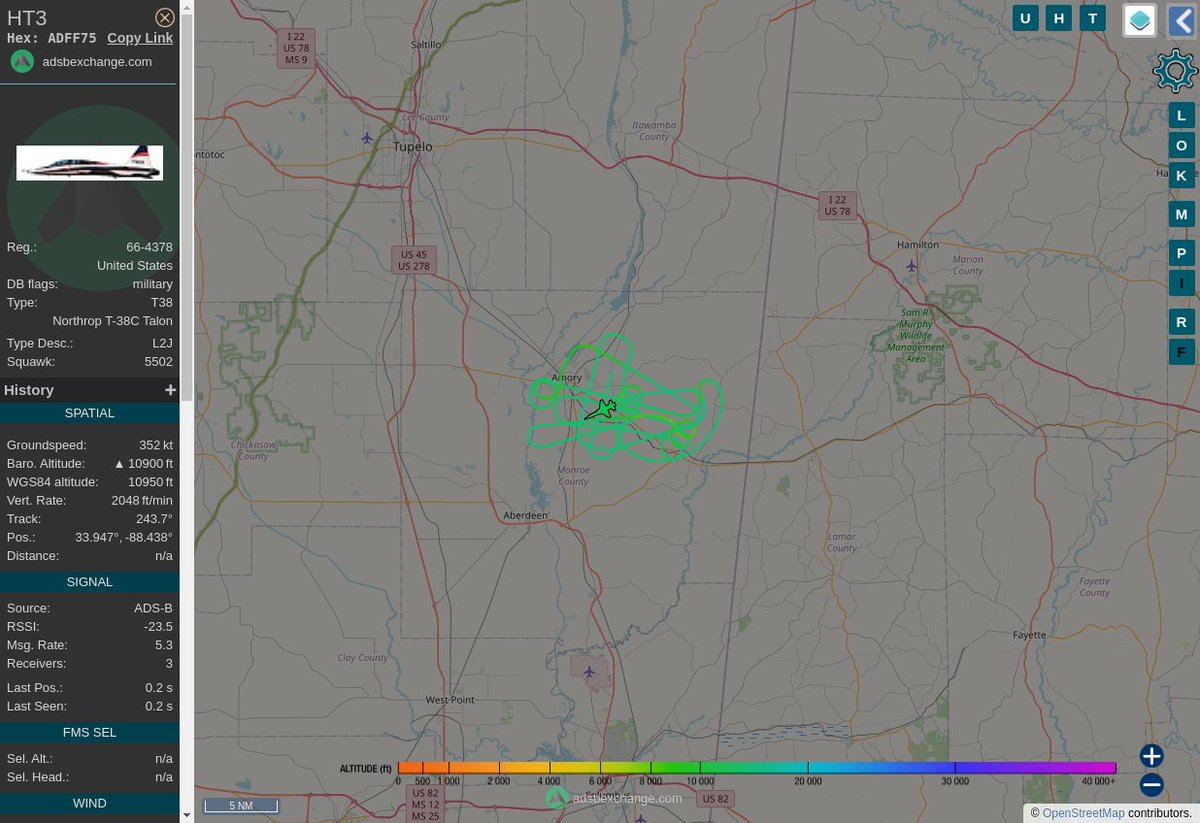 Radar_Assistant's tweet image. MULTI ADSBX MANOEUVRING ALERT : At time Tue Feb 14 19:17:10 2023 #HT3      was likely to be manoeuvring at FL117 17nm from CBM Caledonia_VORTAC_US
 near Old Hwy 6, Monroe County, Mississippi, 38821, Unit #AvGeek #ADSB globe.adsbexchange.com/?icao=ADFF75&amp;amp;z…