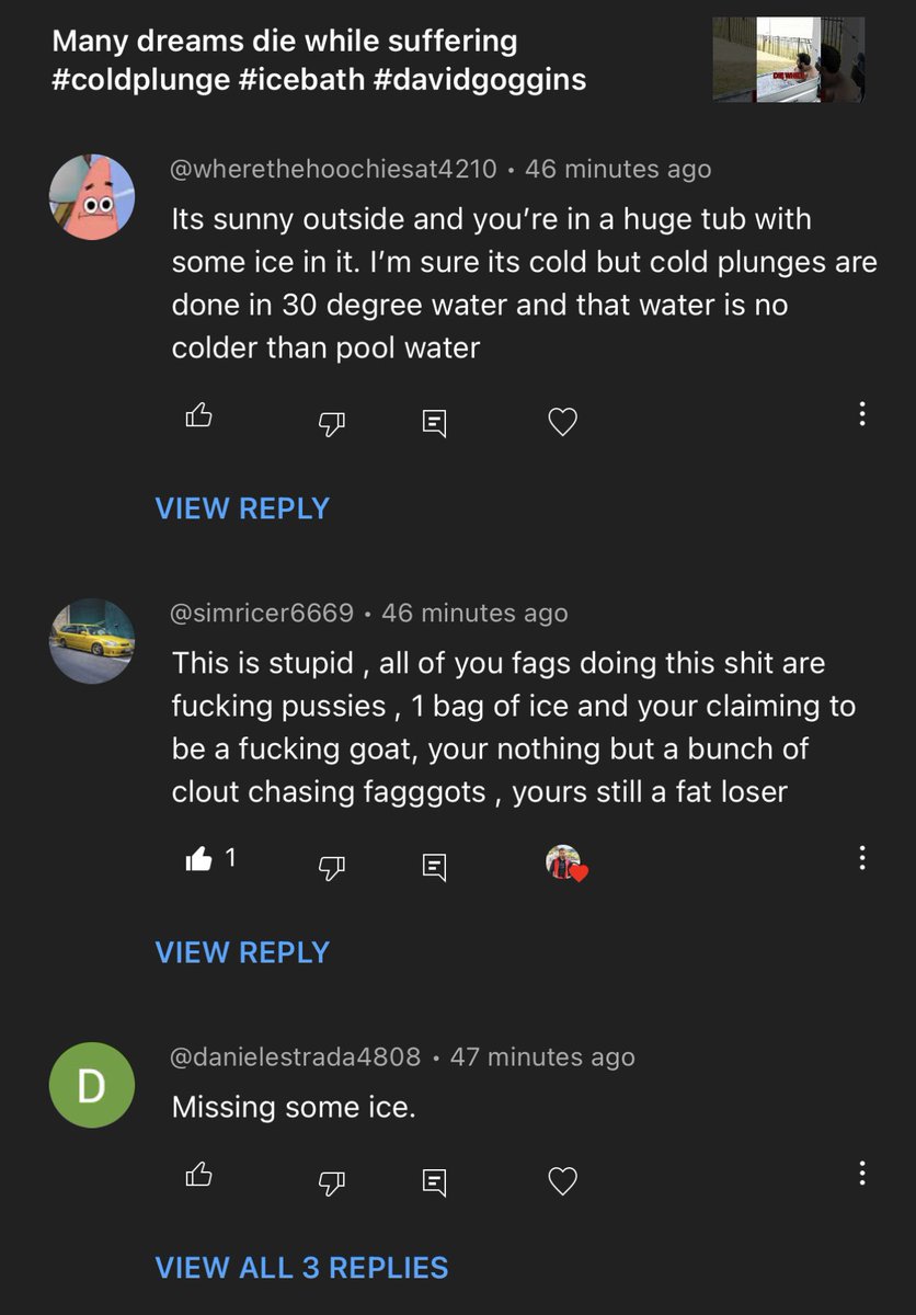 Davidguirguis's tweet photo. Be careful guys, getting in cold water makes you a fat loser clout chasing pussy fag! https://t.co/H2YTMrFayi