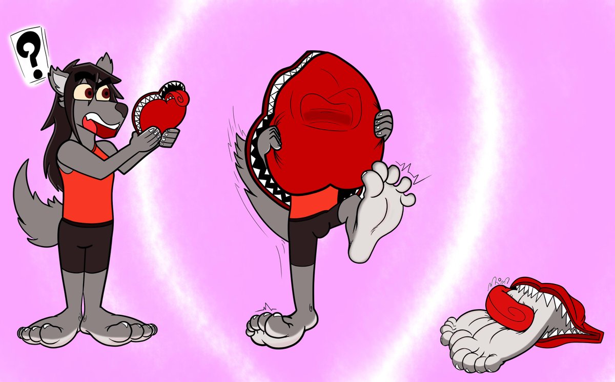Toshiki23x's tweet photo. A Personal Fanart drawing Of @LeSebafox 's OC Travis getting a Mimic Box of Chocolates hehe ....I wonder who sent themπ Happy Valentines day everyone π . #ValentinesDay2023 #monstervore #bigmalefeet #furryartwork https://t.co/26uuKZLAjM