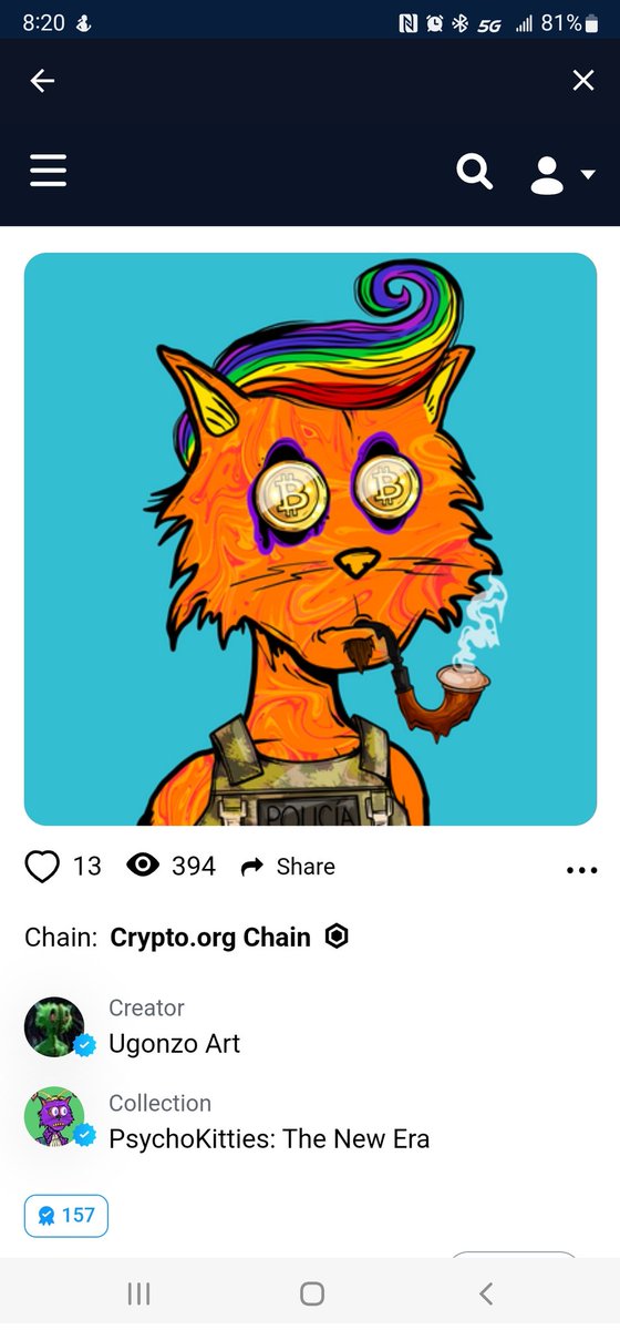Danielpsytty's tweet image. Lock in your bid to collect this rare bitcoin eyes it'll make any collection stand out.
crypto.com/nft/profile?ta…
@Ugonzo_art 
@ElRealGenius 
@cryptocomnft 
@cryptocom 
@SaltyFlipFlops 
#psychokittys
#PK
#cro
