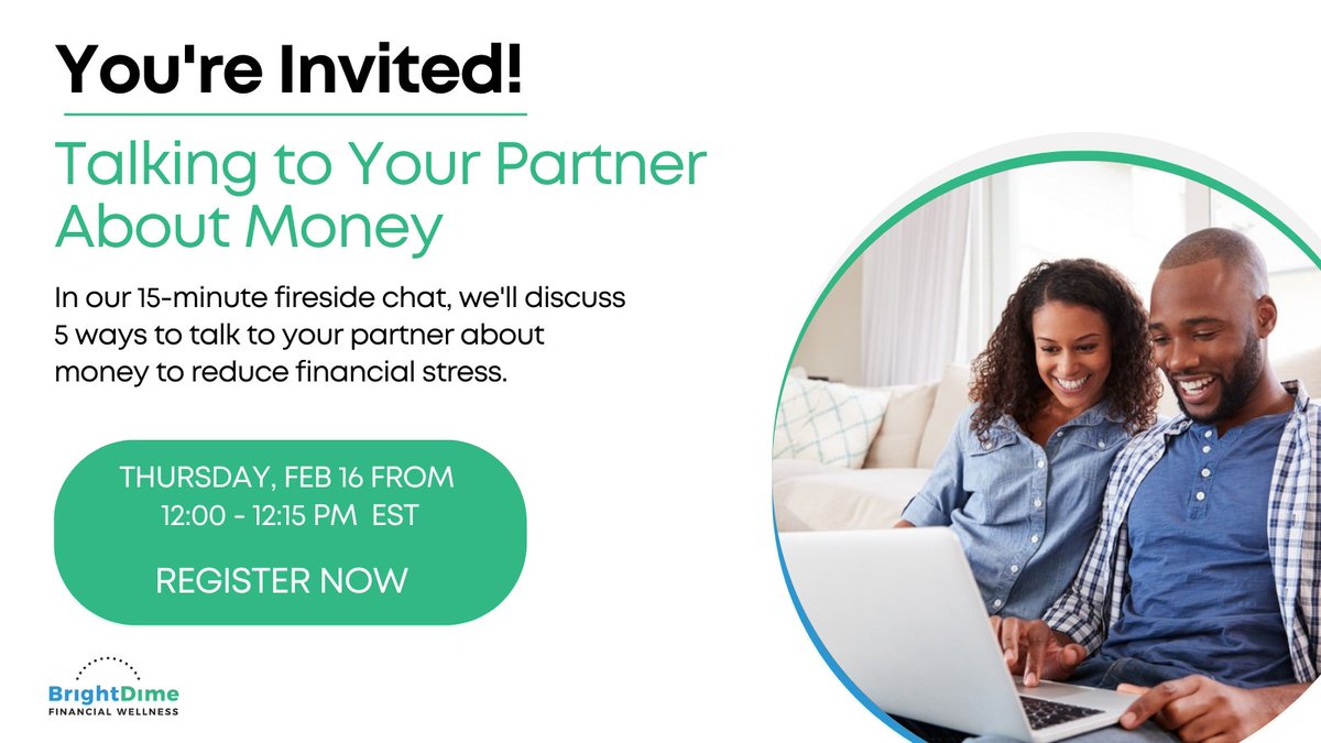 itsbrightdime's tweet photo. Money is the leading cause of stress in relationships.  Join our coaches to learn how to start talking to your partner about money so you can reduce financial stress and focus more on your relationship. Register today: https://t.co/z4GuYEH0c9 
#BrightDime #financialwellness https://t.co/yJEZwOPHqo
