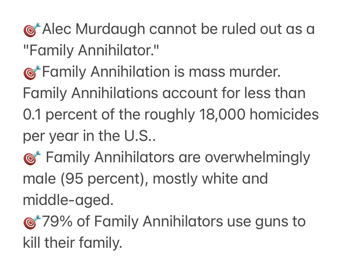 KimreyThinks's tweet image. If you cannot fathom a loving family man killing his family - think again. Criminologists profiled &quot;killer fathers&quot; &amp;amp; call them &quot;Family Annihilators.&quot; These unicorns exist. #MurdaughTrial #MurdaughFamily #AlexMurdagh #AlexMurdaughTrial @MandyMatney @LawCrimeNetwork (🧵1/9)