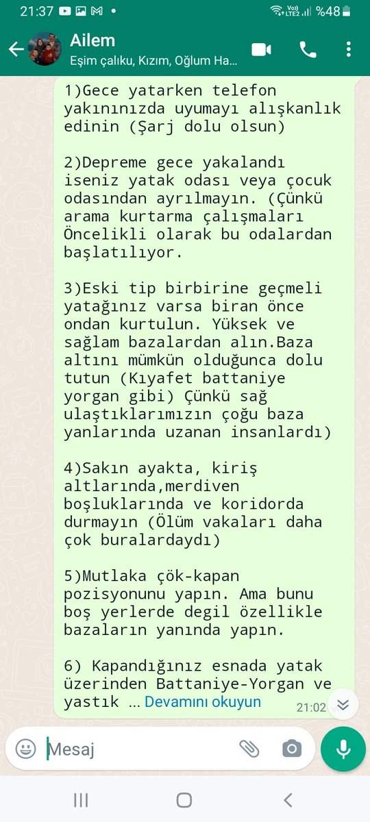 Deprem anında evin içinde yapılacak uygulamalar: 1 kısım 
Alıntıdır