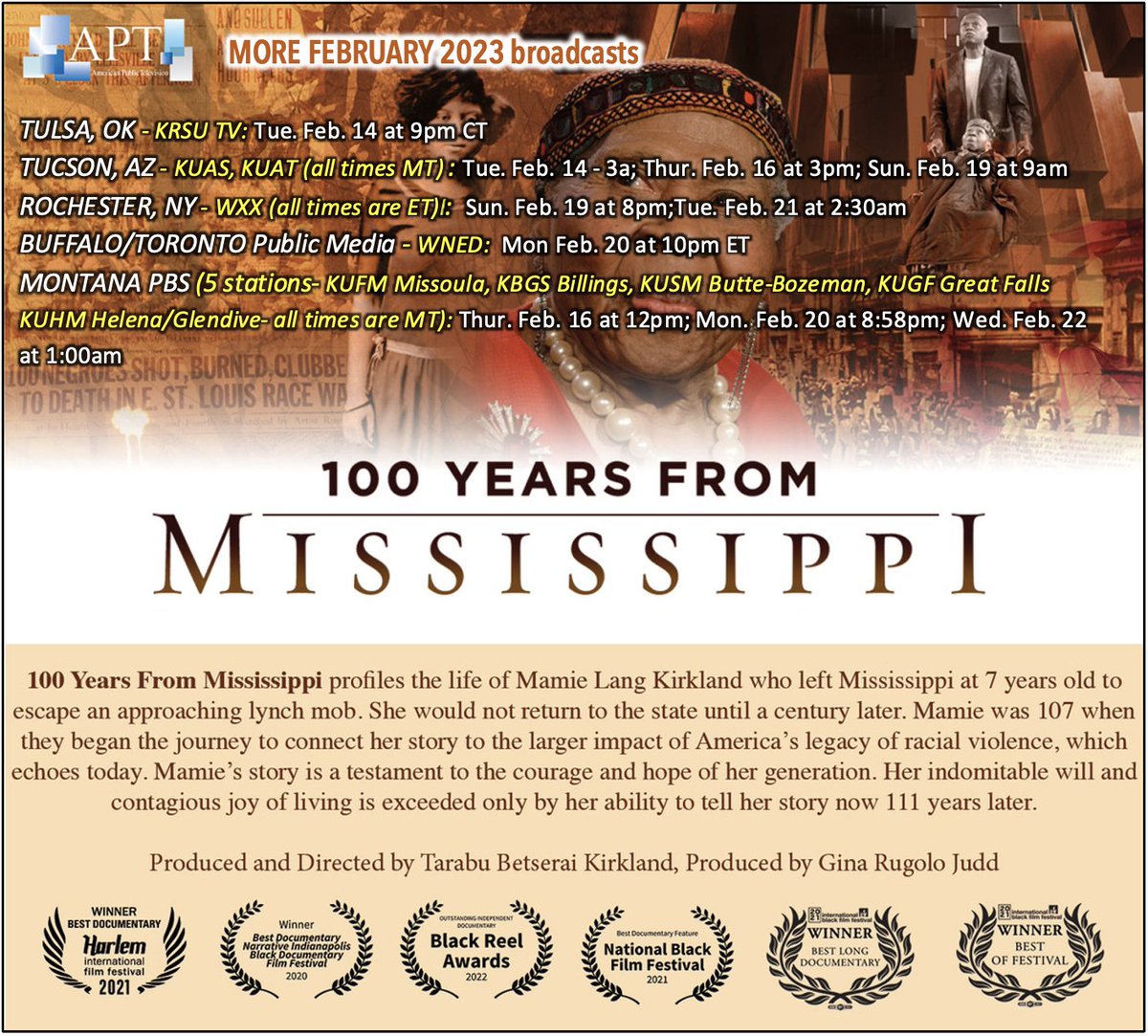 100Mississippi's tweet photo. Happy Valentines Day! We have more broadcasts on @ampublictv for #BlackHistoryMonth! Watch @Budawg  Kirkland 's award-winning film: 
 #Tulsa OK, #Tucson AZ, #Rochester &amp; #Buffalo NY/ #Toronto &amp; #Montana PBS
More info at: https://t.co/H8rNsGFq4y https://t.co/ux2EMfsOSZ