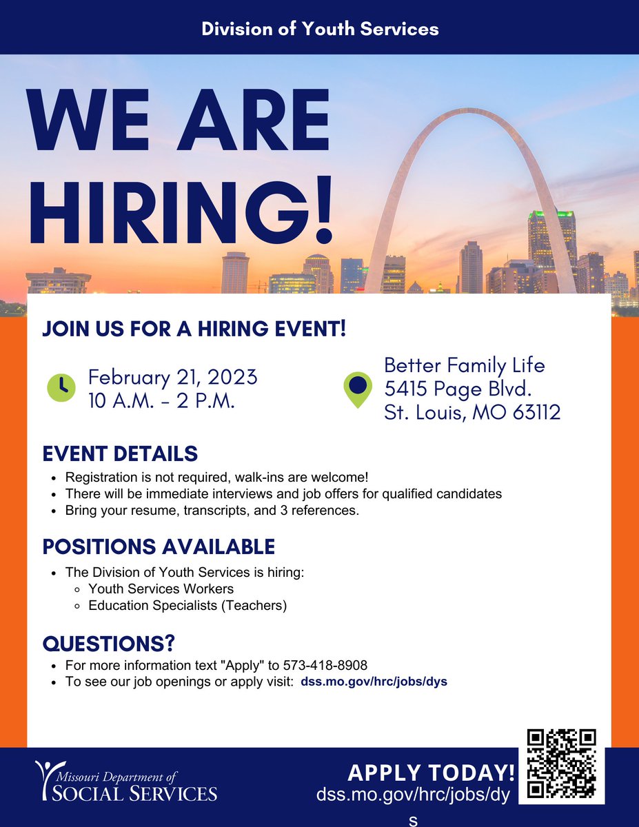 Make plans to join us at this walk-in hiring event in St. Louis!  #STL #Jobs #hiring #weservemo
