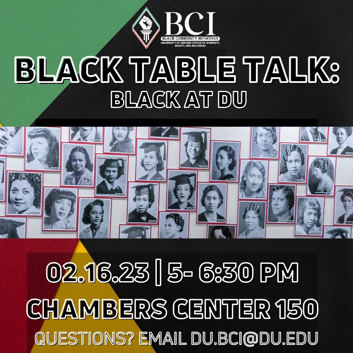 Black Table Talk is a space for folx across the DU community to come together and unpack meaningful conversations essential to the Black experience through a Black perspective. This is open to undergrad, graduate, faculty, staff, and community members. 1901 E. Ashbury Ave