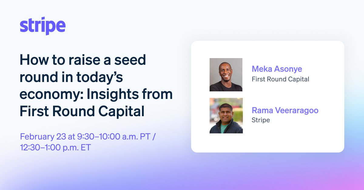 Pumped to be part of this fireside chat with the @stripe fam on 2/23! I’ll be talking about seed rounds, the ever-changing fundraising environment and more. Register here👇🏾stripe.events/howtoraiseasee…