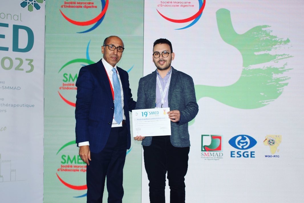 DrNacir's tweet photo. “AWARD for the best oral communication at the 19th congress of the Moroccan Society of Digestive Endoscopy (SMED)”
 🔺 An original subject targeting the integration of virtual reality in digestive endoscopy WITHOUT anesthesia.

#SMED #endoscopy #coloscopy #virtual_reality https://t.co/GVUGquLmpc