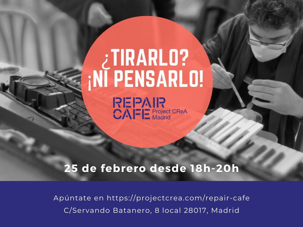 ProjectCReA's tweet photo. ¿No consigues repararlo? ¿no lo tires! Te ayudamos GRATIS! El 25 de febrero de 18-20h. #repaircafe #ODS #economiacircular #Reciclaje https://t.co/HyVOj0LcuD