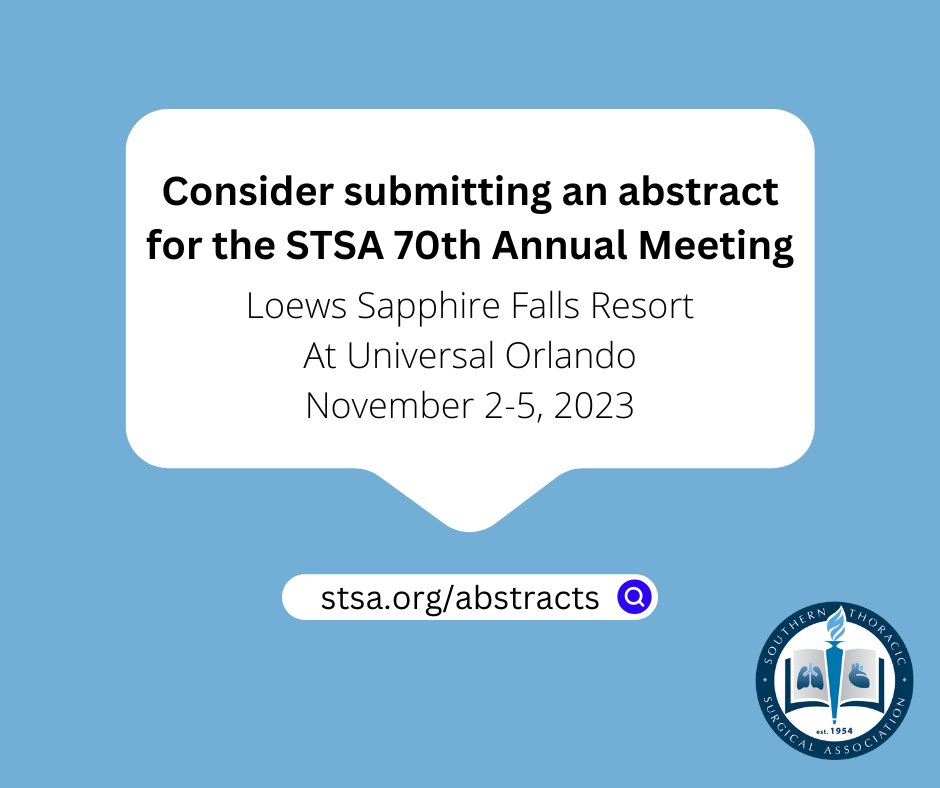 STSA invites you to submit your abstract for the STSA 70th Annual Meeting scheduled for Nov. 2-5, 2023, in Orlando, FL. The submission deadline is Monday, April 3, 2023. Learn more at stsa.org/abstracts. Visit bit.ly/3HEu3YV to submit your abstract.