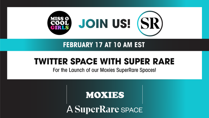 Join us Friday the 17th @ 10 am EST for a Twitter Space w/ <a href="/SuperRare/">SuperRare</a> to start the launch of our Moxies #superrarespace! 

We have a great lineup of speakers!
<a href="/debranipp/">deb777.eth</a> 
<a href="/aslanruby/">SARANA</a>
<a href="/TeresaMelvinart/">Teresa Melvin</a>
<a href="/Lianaroartist/">Lia Naro</a> 
<a href="/MomOfEdenG_nft/">EdenG's Parents</a>  + more 

 🎉Reminder ⬇️

x.com/i/spaces/1BRKj…