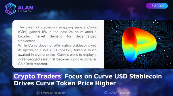 AlanResearch's tweet photo. 🚨#Crypto Traders' Focus on Curve $USD Stablecoin Drives Curve Token Price Higher

Stay on top of #CryptoNews: FL @AlanResearch for updates . #NFT #cryptomarket 

https://t.co/vr9I5DVJRx https://t.co/TycEBtthkM