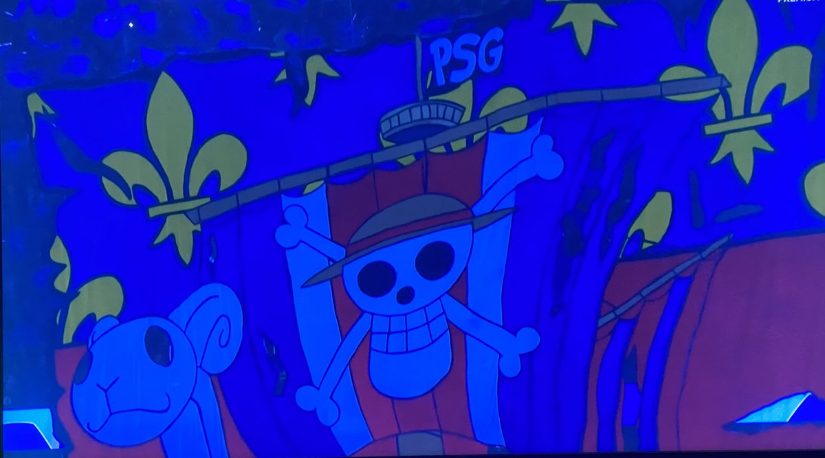 MarcoGrandFleet's tweet photo. PSG fans with the perfect tifo of Luffy and Going-Merry!! 🤩💙

#PSGBAY #psgbayern https://t.co/FmBUx76s1c