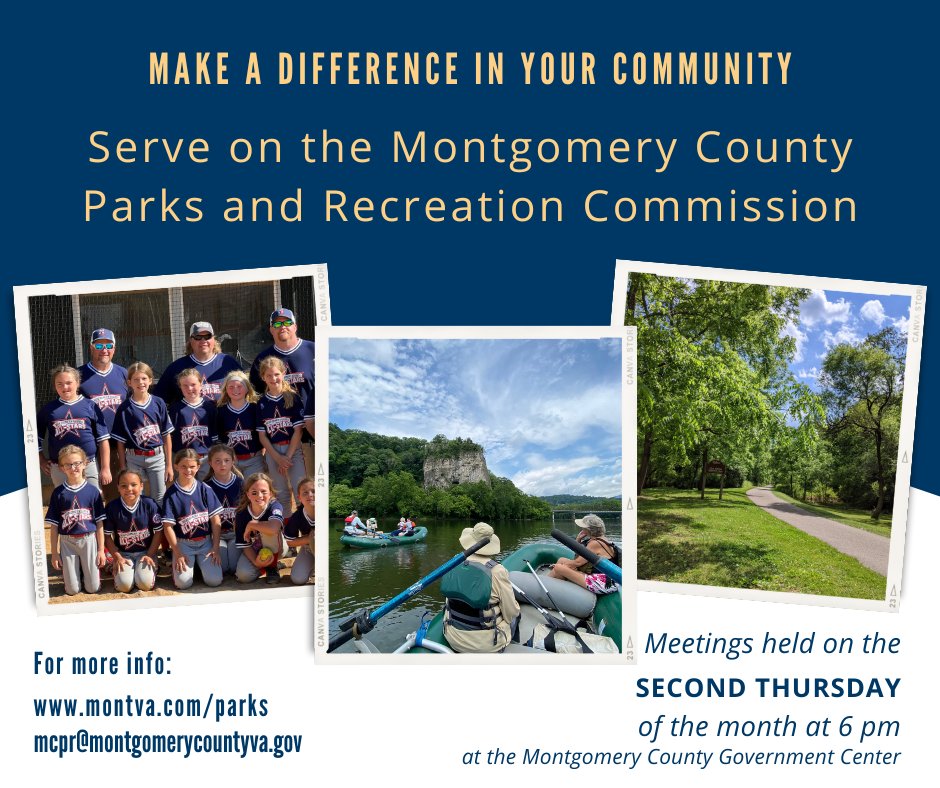 mcparksrec's tweet photo. The Montgomery County BOS is accepting applications from all districts for the Montgomery County Parks and Rec Commission, which serves as an advisory board in developing leisure-time activities and programs for residents of all ages.

Visit https://t.co/KI1XTNDlxj to apply. https://t.co/GkNPSZOrJY