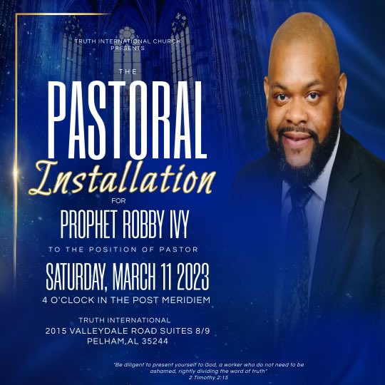 Welcome_2Truth's tweet photo. We are so happy for what’s to come! Join us for the official pastoral installation of Prophet Robby Ivy! 
#WelcomeToTruth https://t.co/arb9ihl0tf