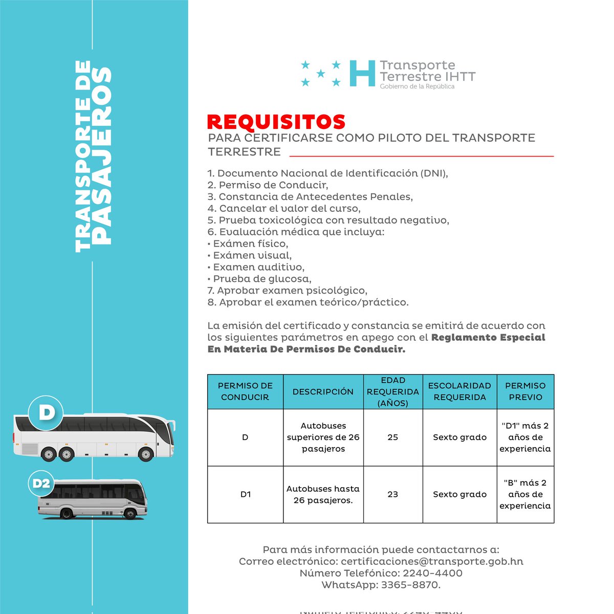 IHTT_HN's tweet photo. #ENTT 📌II Conoce los requisitos para certificarse como pilotos profesionales de transporte terrestre de pasajero. https://t.co/pa9TXTYo7E