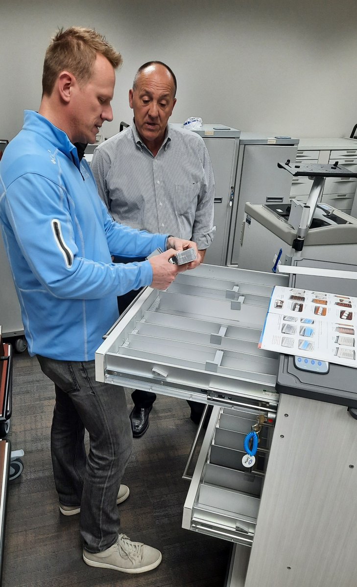 KirbyLester's tweet photo. Welcome new Account Manager Vince Fasano, here getting in-depth knowledge transfer from Capsa veteran Brad Sparling on our #LTC Vintage Encore medication carts. https://t.co/O2Z3z4b1qn