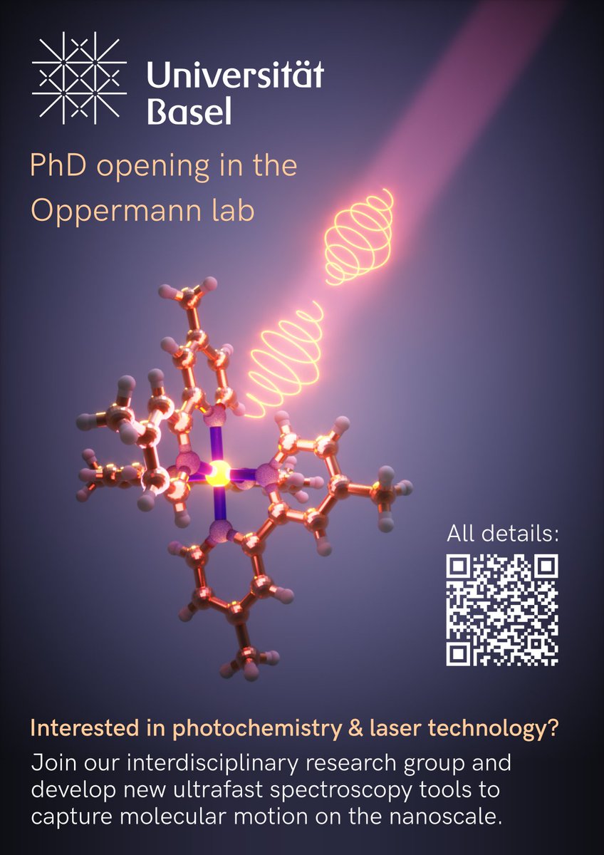 My group <a href="/UniBasel_en/">University of Basel</a> has an exciting PhD project on developing a new chiral spectroscopy setup to capture ultrafast structural changes in molecules! Come join us: oppermann.chemie.unibas.ch/en/group/open-… #PhDposition #chirality #photochemistry Thank you for RT! Image by the fantastic <a href="/Ella_Maru/">Ella Marushchenko</a>