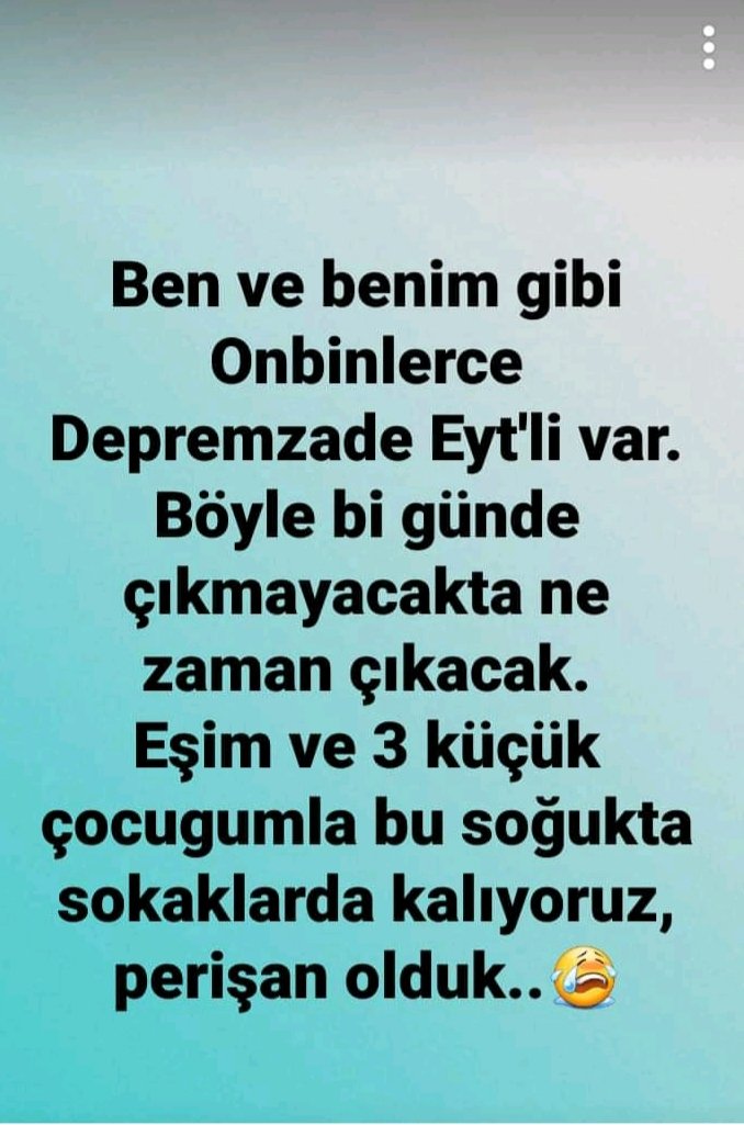 #EmeklilikteYaşaTakılanlar
#AkParti 
#mhp
#EYTERTELENEMEZ 
#EYTliYasayıBekliyor 
#EYTyiBekletmeyin 
Bunu paylasan eytli ve depremxede bir mağdurumuz.Eyt acilen çıkmalıdır.